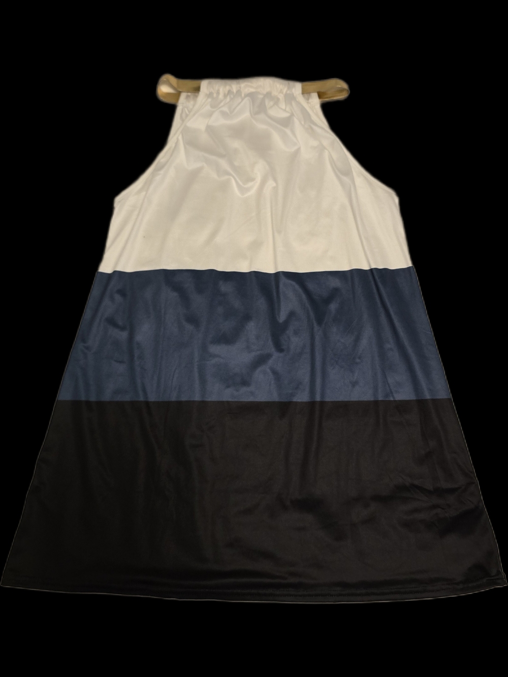 Colorblock Halter Dress with Gold Neckband - White, Navy, Black - Size Medium - Picture 2 of 4